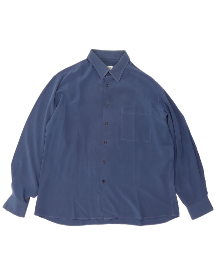 Camisa masculina CASSERA tamanho 42 16 1/2 grande seda azul marinho