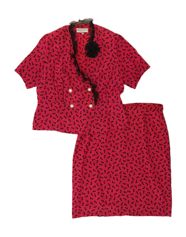 Conjunto de saia feminina VINTAGE com babados na frente de 2 peças IT 49 XL W36 rosa floral