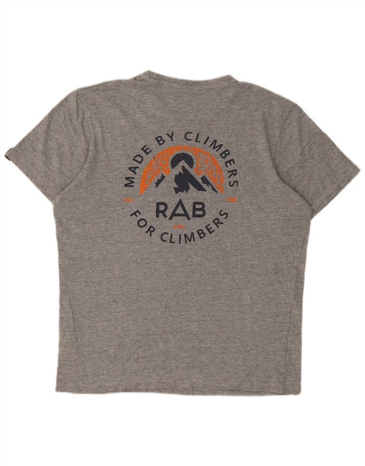 Camiseta masculina Rab com estampa gráfica de algodão manchado cinza médio