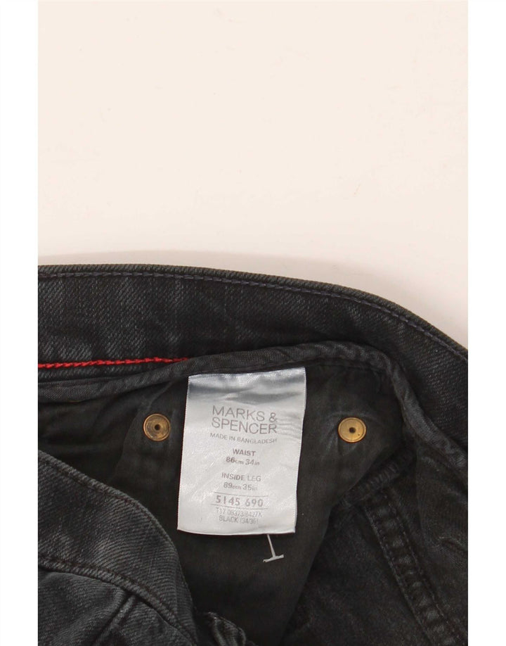 Calça jeans reta masculina Marks & Spencer Blue Harbor W34 L35 algodão preto
