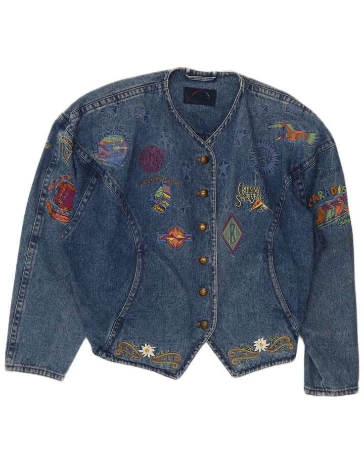 Jaqueta jeans Bogner feminina com corte gráfico Reino Unido 14 azul médio anos 90