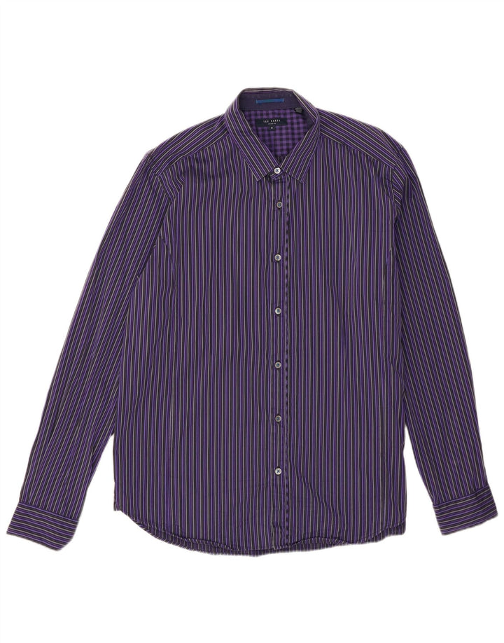 Camisa masculina Ted Baker tamanho 6 2XL algodão listrado roxo