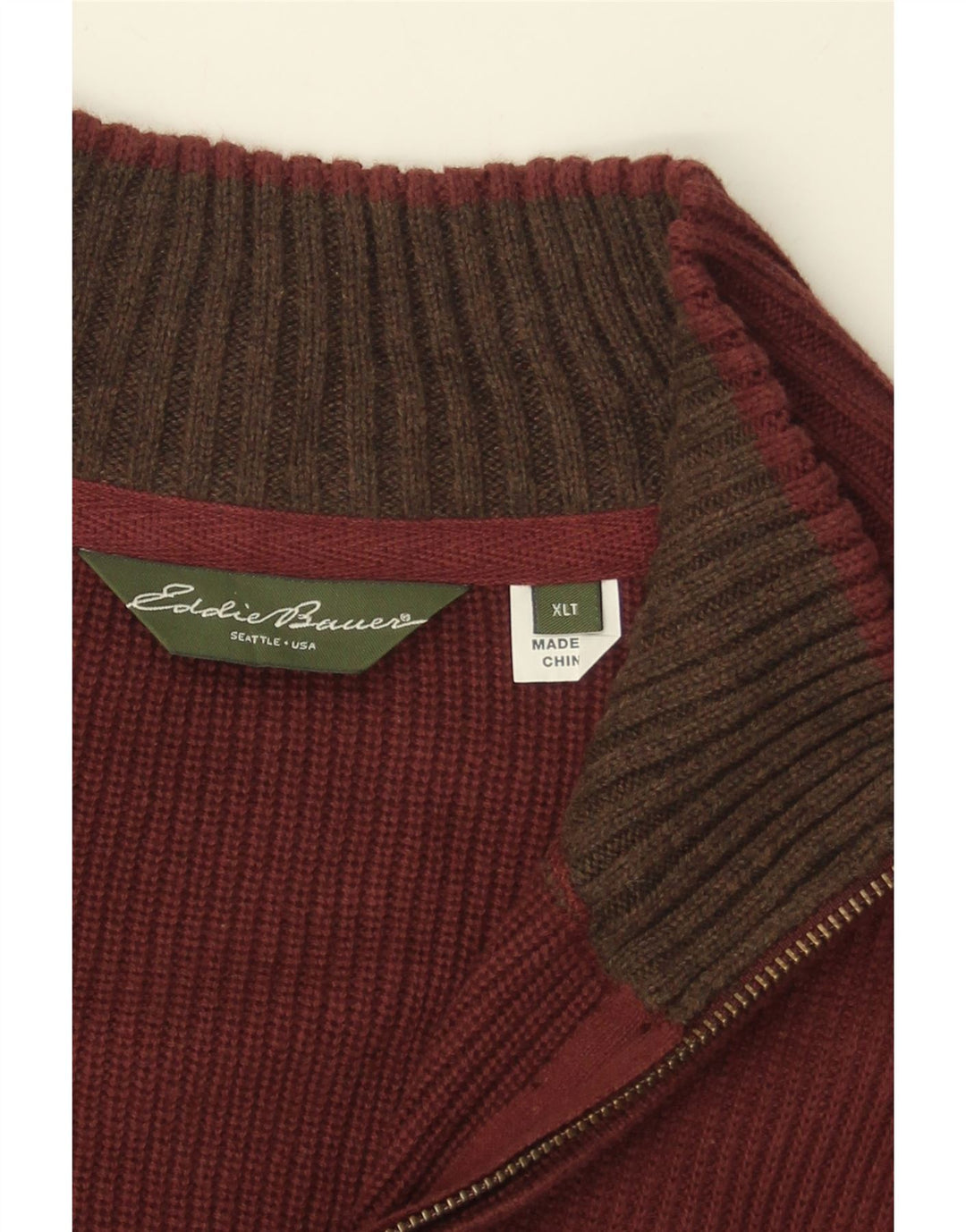 EDDIE BAUER Mens Zip Neck Jumper Sweater XL Burgundy Cotton Vintage Eddie Bauer and Second-Hand Eddie Bauer from Messina Hembry 