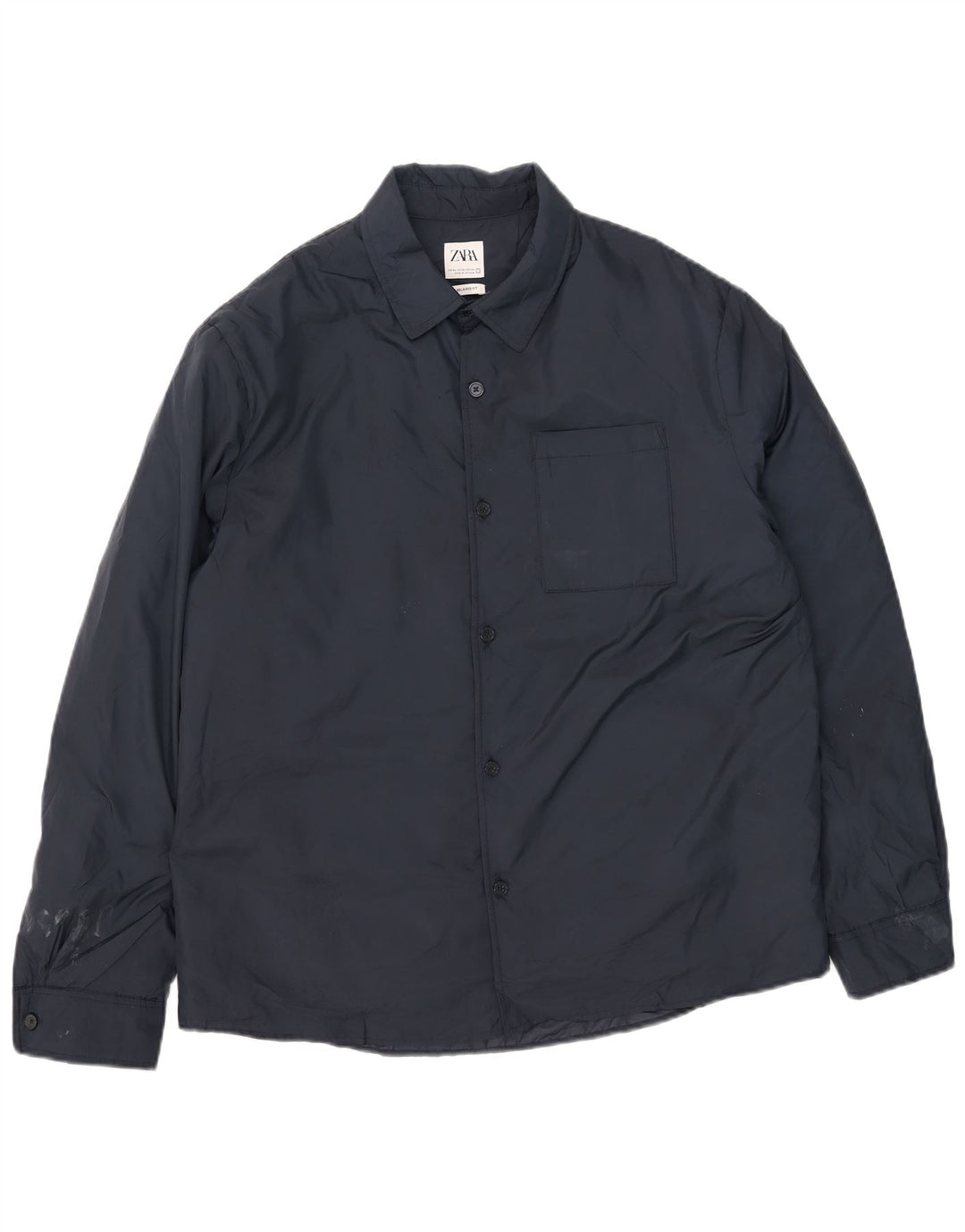Jaqueta corta-vento masculina Zara UK 42 XL azul marinho poliéster