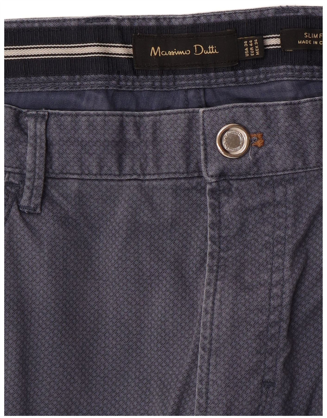 Calça casual masculina MASSIMO DUTTI UE 44 grande W34 L33 azul marinho manchado