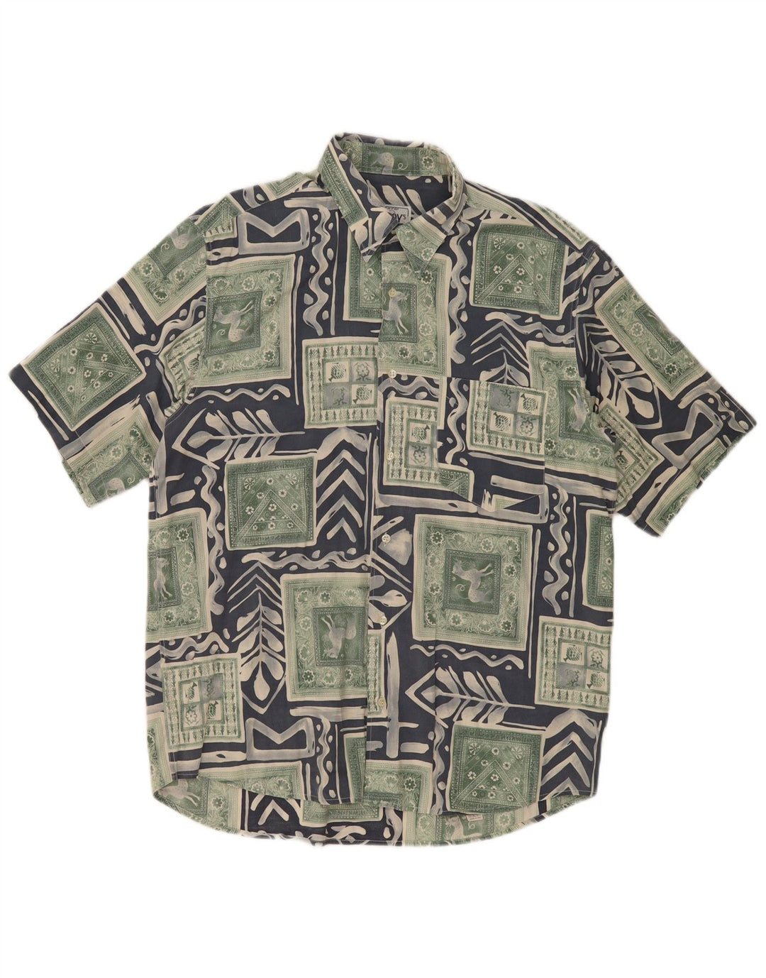 Camisa masculina Fitzroy de manga curta grande verde patchwork viscose