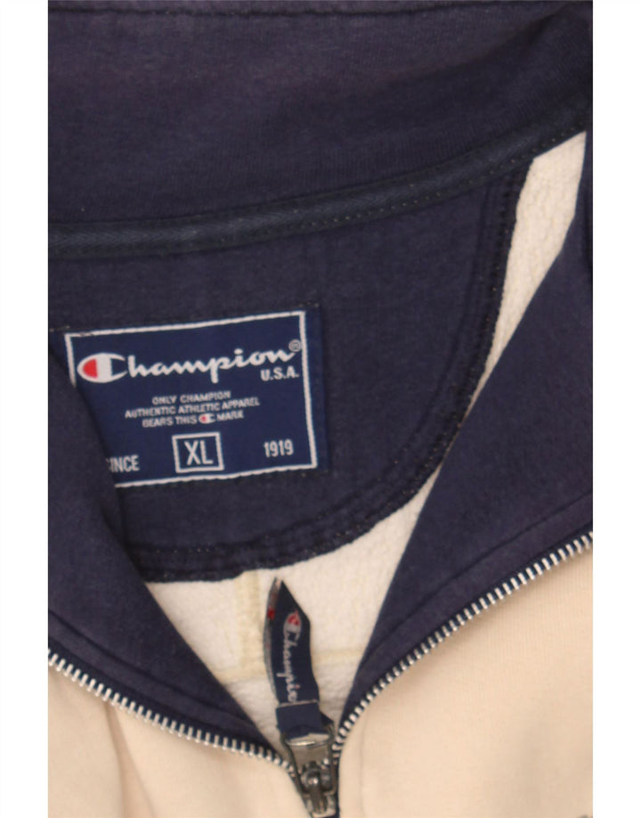 CHAMPION Mens Zip Neck Sweatshirt Jumper XL Beige Cotton Vintage Champion and Second-Hand Champion from Messina Hembry 