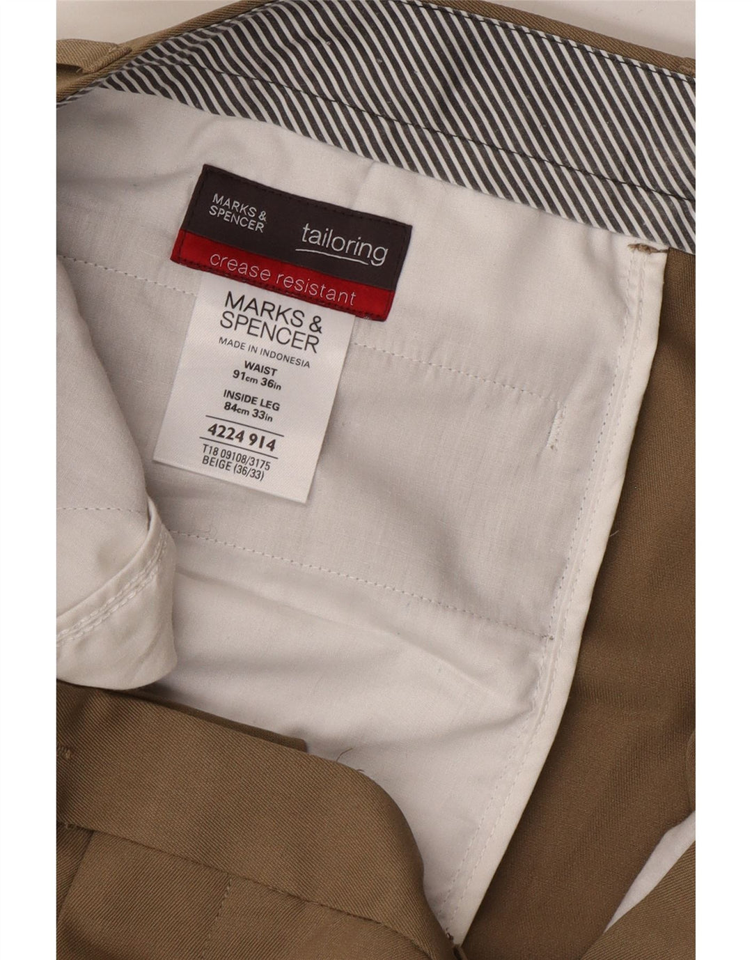 Calça masculina de terno reto MARKS & SPENCER W36 L33 poliéster bege