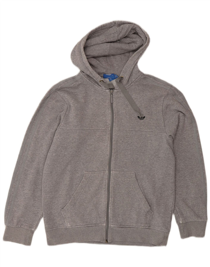 Adidas masculino zip moletom com capuz médio algodão cinza