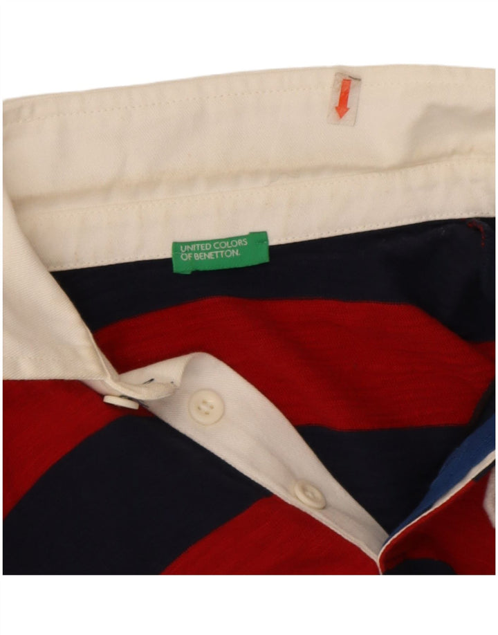 Polo regular de manga comprida Benetton Boys 7-8 anos médio listrado vermelho