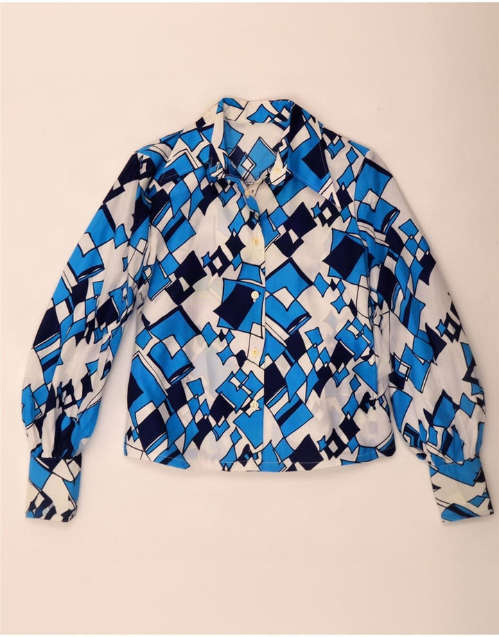 Blusa Camisa Feminina Vintage IT 44 Azul Médio Geométrico