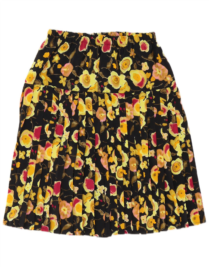 Saia plissada feminina vintage médio W30 poliéster floral preto