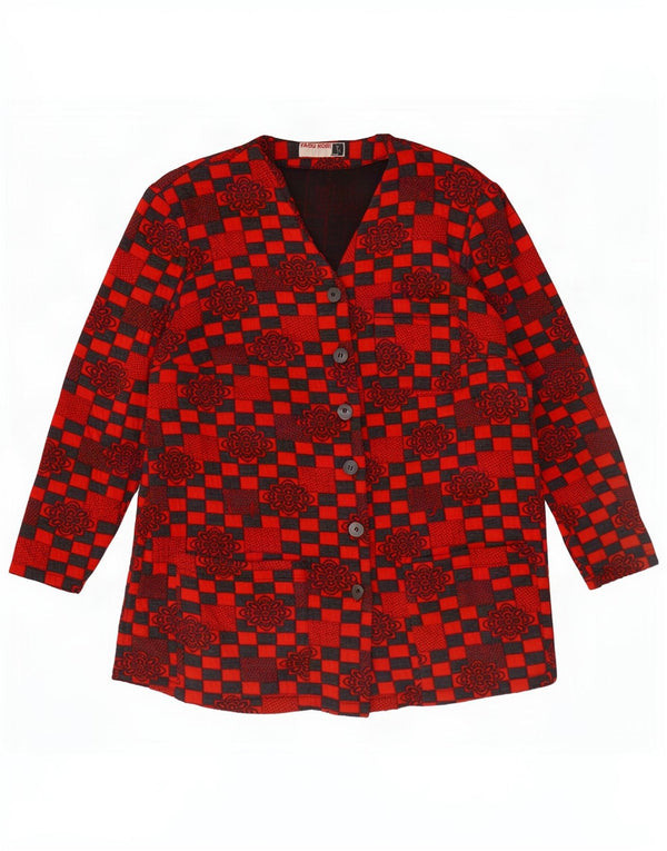Suéter Cardigan Feminino Vintage Reino Unido 18 XL Vermelho Geométrico