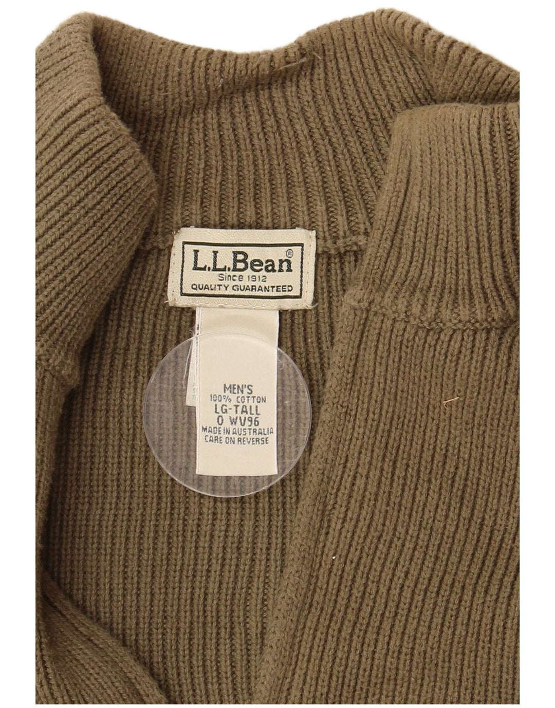 Suéter masculino L.L.Bean com zíper e gola grande de algodão cáqui