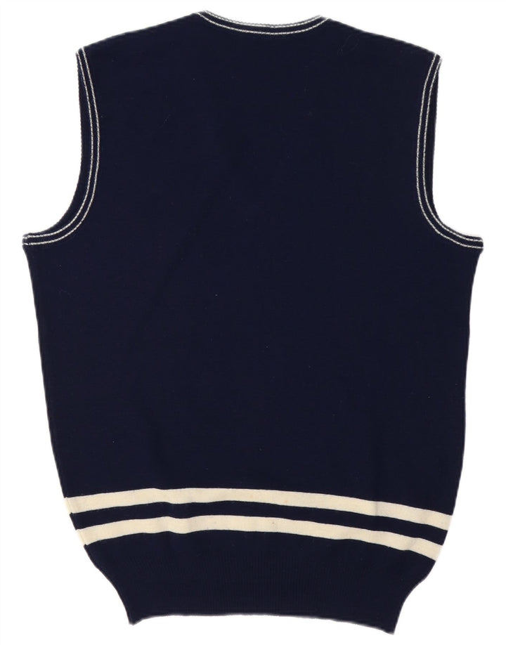 Colete masculino vintage regata média listrada azul marinho de lã