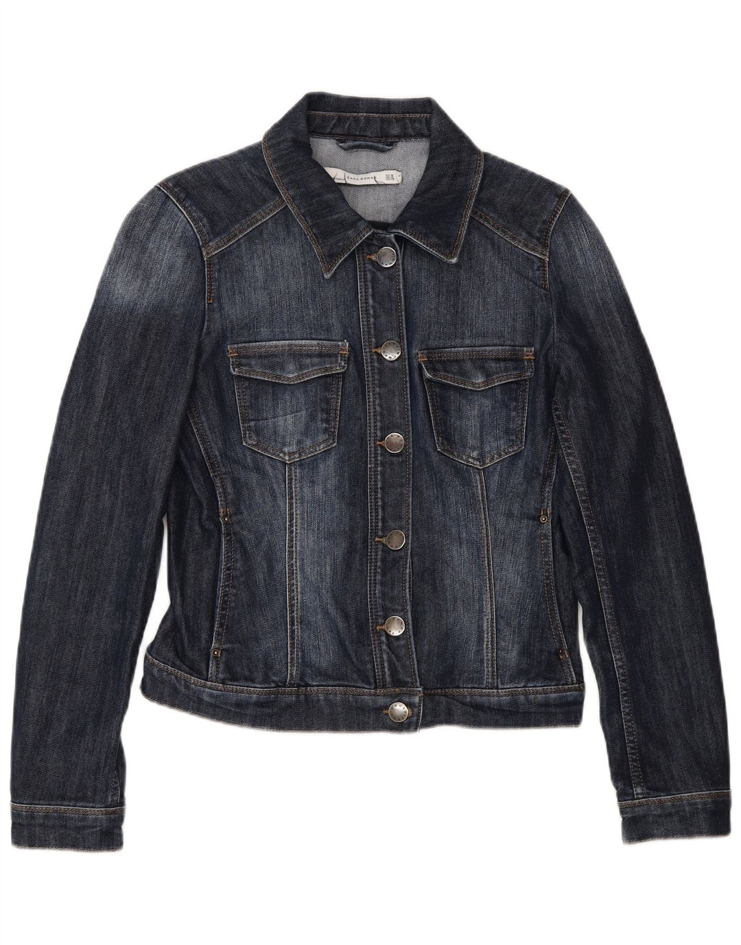 Jaqueta jeans feminina Zara UK 12 algodão azul marinho médio