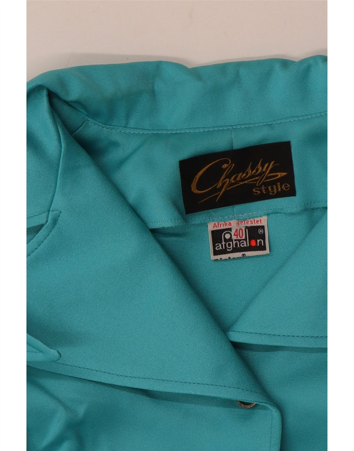 Blusa feminina VINTAGE manga curta curta EU 40 poliéster azul médio