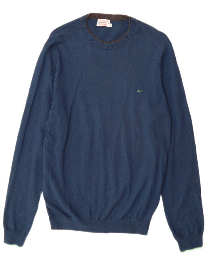 Suéter masculino SUN68 com gola redonda e algodão azul grande