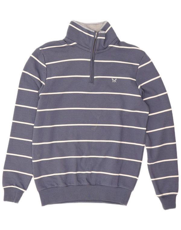 Crew Clothing Mens Zip Neck Moletom Jumper Pequeno Algodão Listrado Azul