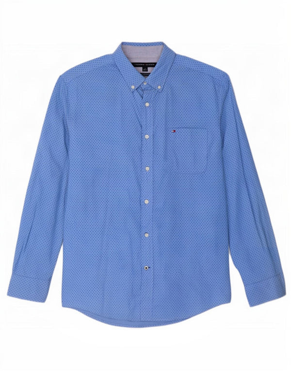 Camisa masculina Tommy Hilfiger Classic Fit grande algodão manchado azul