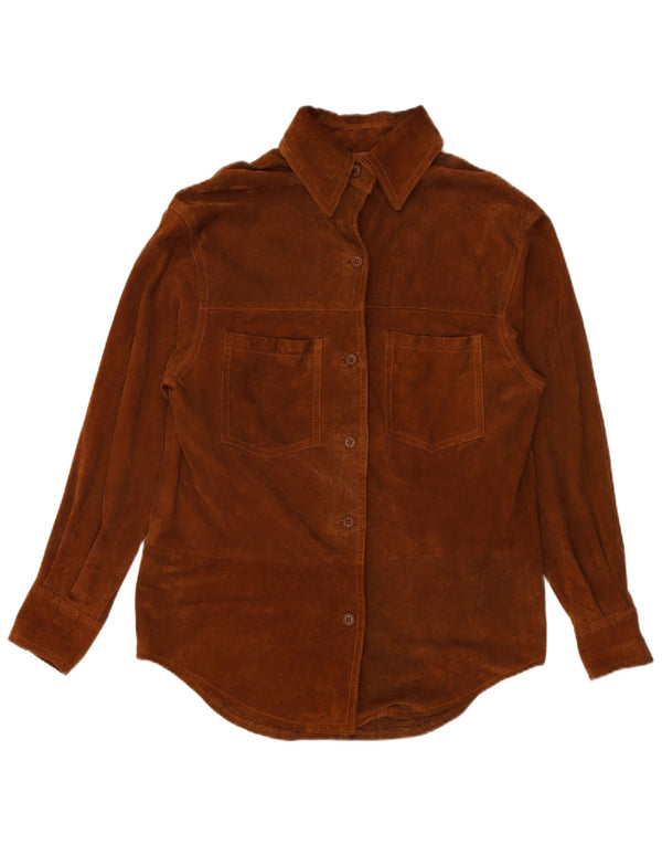 Camisa feminina de camurça VINTAGE Reino Unido 16 grande marrom