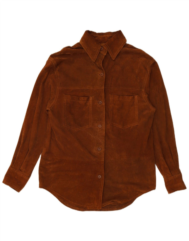 Camisa feminina de camurça VINTAGE Reino Unido 16 grande marrom
