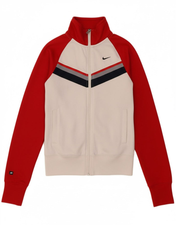 NIKE Womens Tracksuit Top Jacket UK 6 XS Branco Colourblock Poliéster