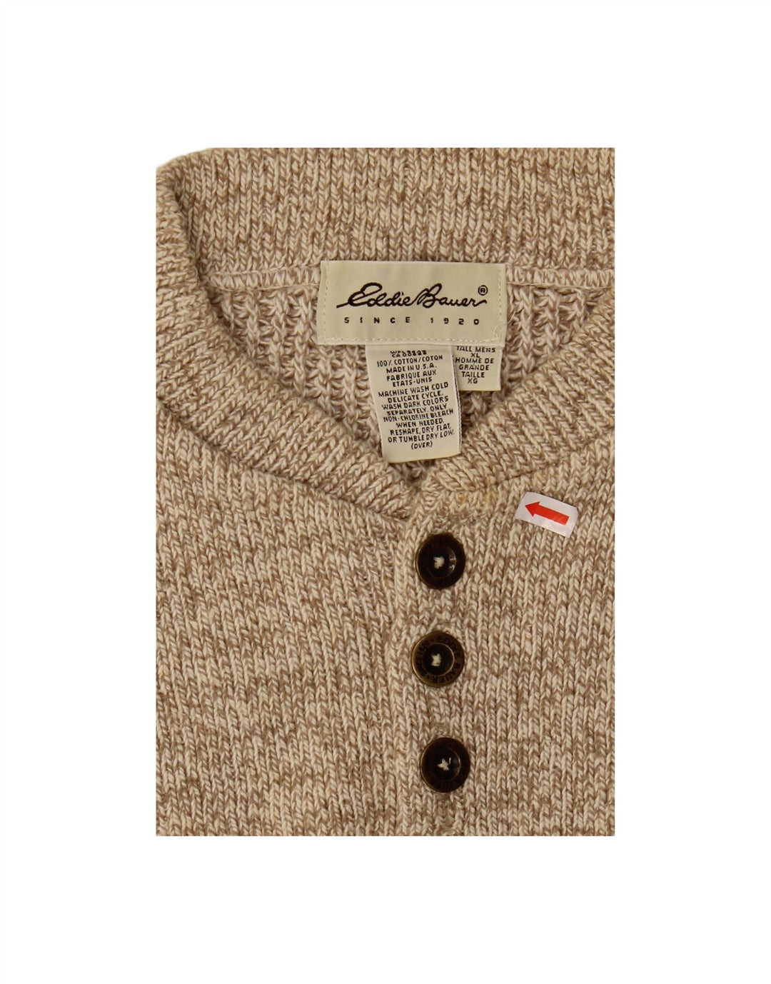 EDDIE BAUER Suéter masculino alto solto com botão e pescoço XL algodão bege