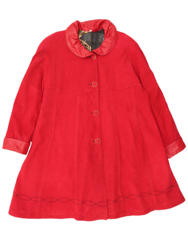 Sobretudo feminino vintage de camurça grande Reino Unido 14 couro vermelho médio