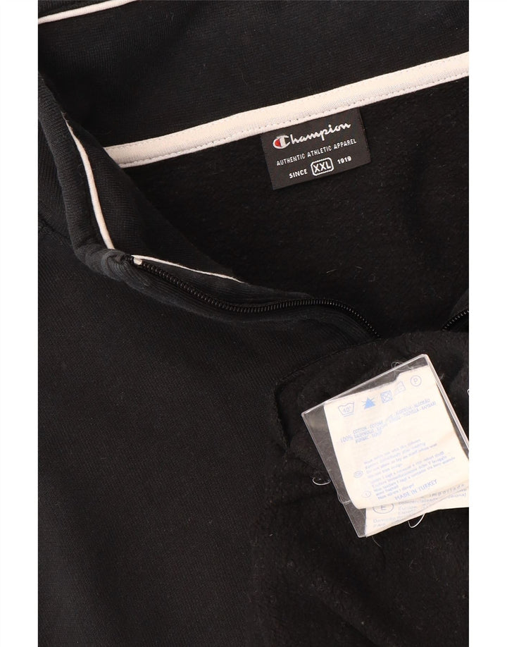 CHAMPION Mens Zip Neck Sweatshirt Jumper 2XL Black Cotton Vintage Champion and Second-Hand Champion from Messina Hembry 