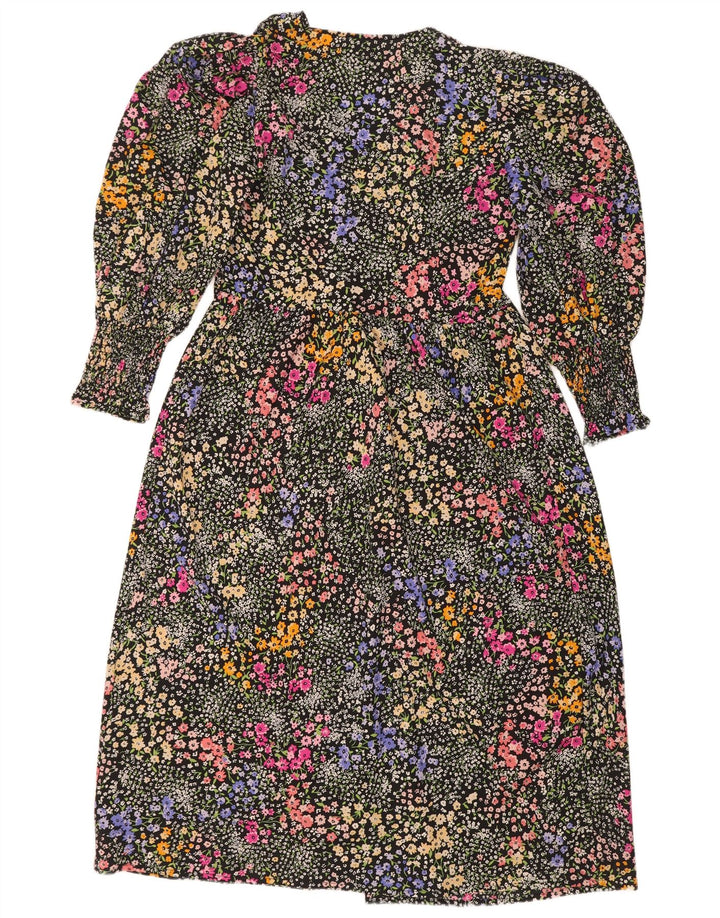 Vestido básico feminino Oasis Petite manga comprida Reino Unido 12 médio preto floral