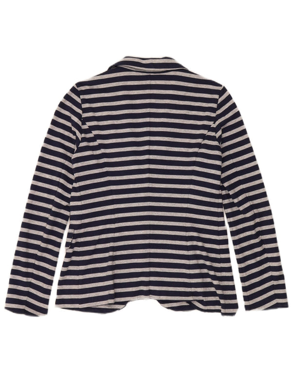 Jaqueta blazer feminina Benetton com 1 botão Reino Unido 10 pequena listrada azul marinho