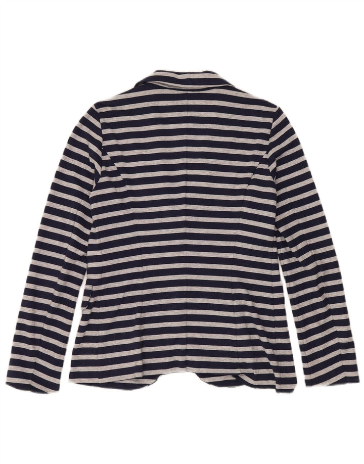 Jaqueta blazer feminina Benetton com 1 botão Reino Unido 10 pequena listrada azul marinho