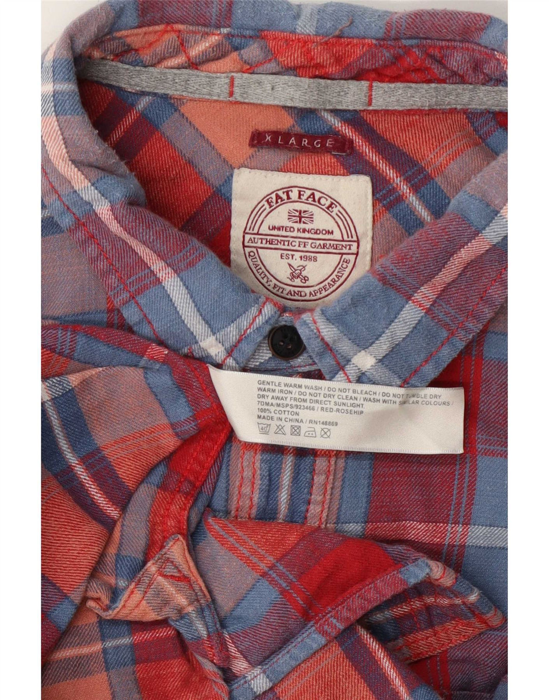 Camisa masculina de flanela Fat Face XL algodão xadrez vermelho