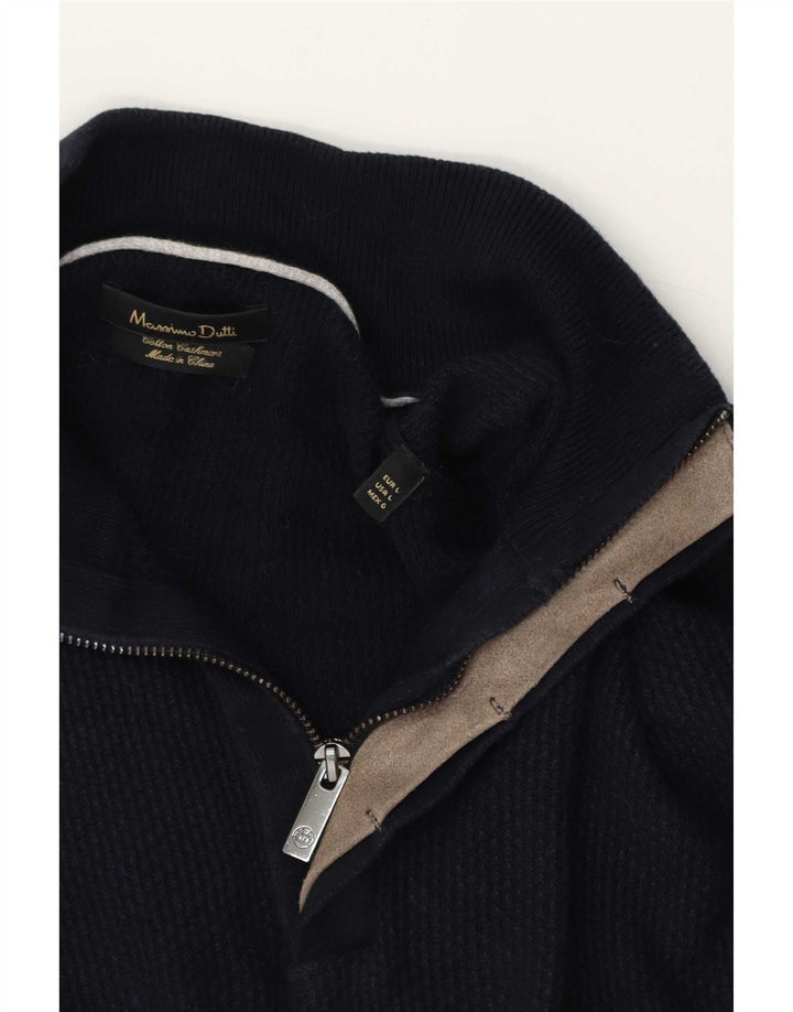Suéter masculino Massimo Dutti com zíper e gola grande de algodão azul marinho