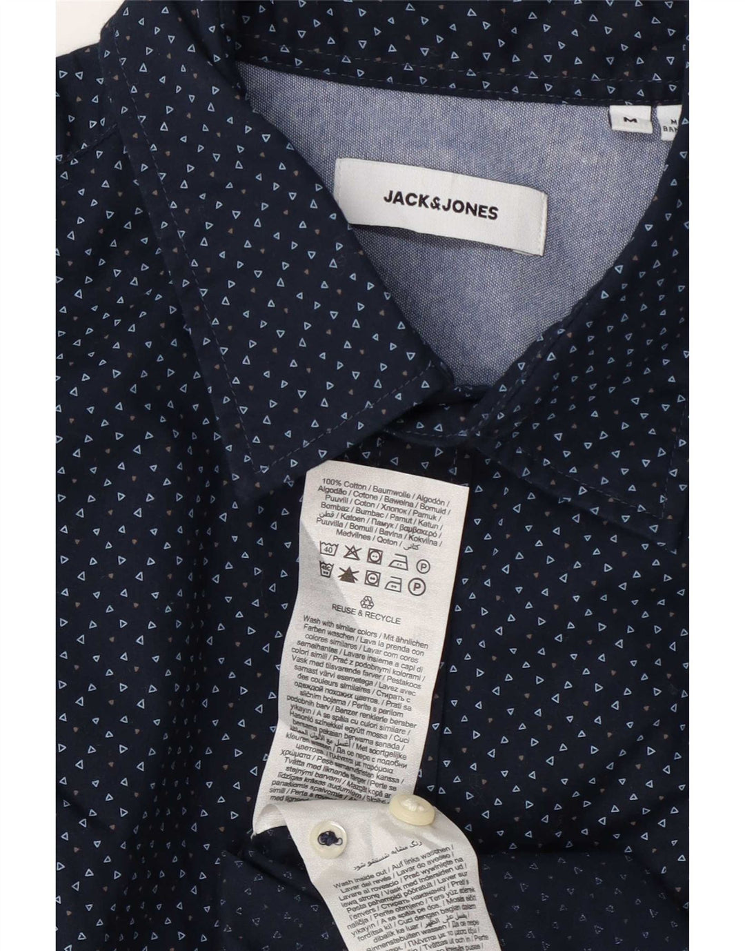 Camisa masculina Jack & Jones média azul marinho algodão manchado