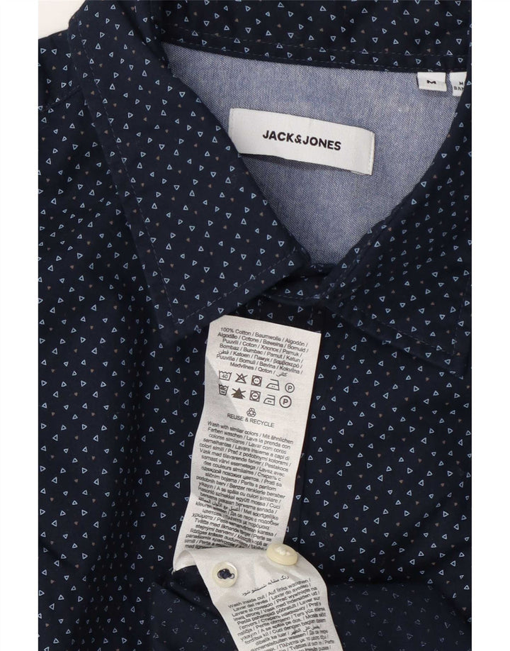 Camisa masculina Jack & Jones média azul marinho algodão manchado