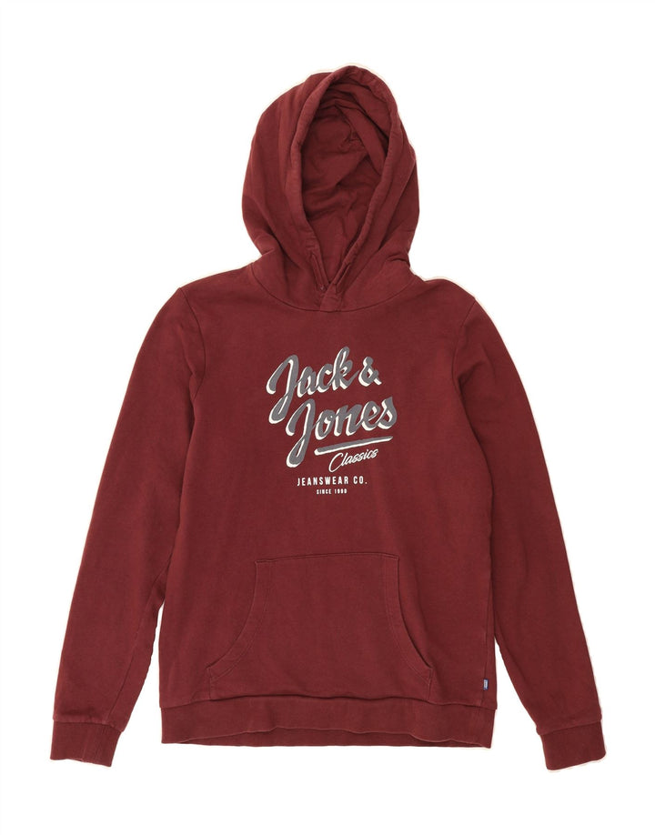 JACK & JONES Mens Graphic Hoodie Jumper Small Burgundy Cotton Vintage Jack & Jones and Second-Hand Jack & Jones from Messina Hembry 