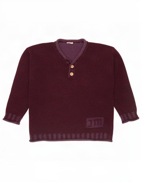 Suéter masculino vintage com decote em V médio borgonha salpicado de lã nova