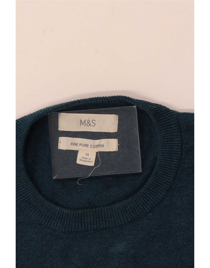 Suéter masculino Marks & Spencer com gola redonda, algodão azul médio