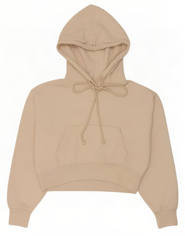 Zara Womens Crop Hoodie Jumper UK 14 Médio Bege Poliéster