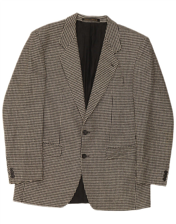 Jaqueta Blazer Longa Masculina Marks & Spencer Reino Unido 40 Médio Preto Houndstooth