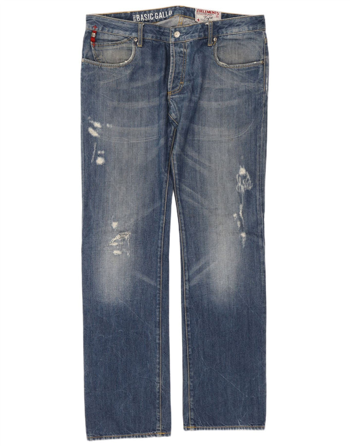 Zu Elements Calça jeans reta masculina desgastada W36 L35 algodão azul