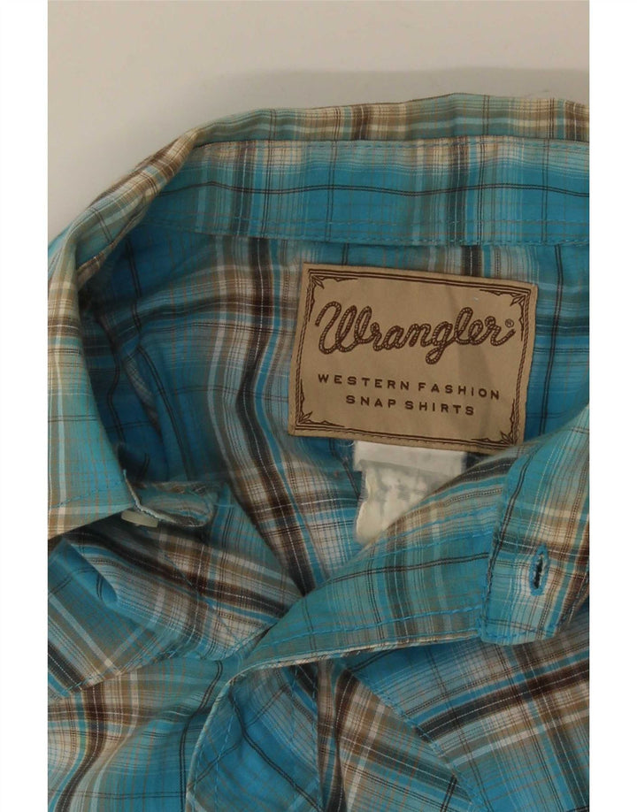 Camisa masculina Wrangler Western de manga curta xadrez azul médio