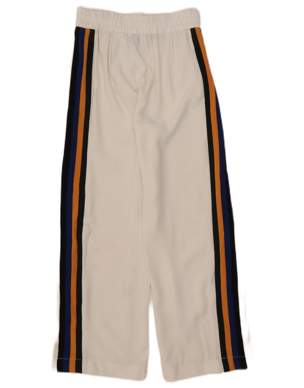Calça feminina reta casual Zara XS W24 L24 branco colorblock poliéster