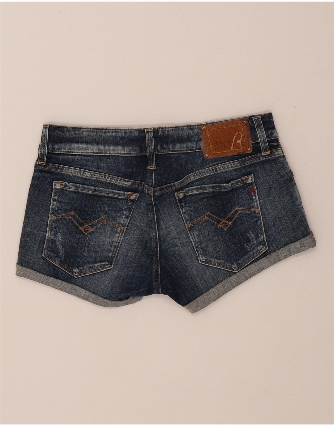 Shorts jeans feminino REPLAY W26 pequeno algodão azul