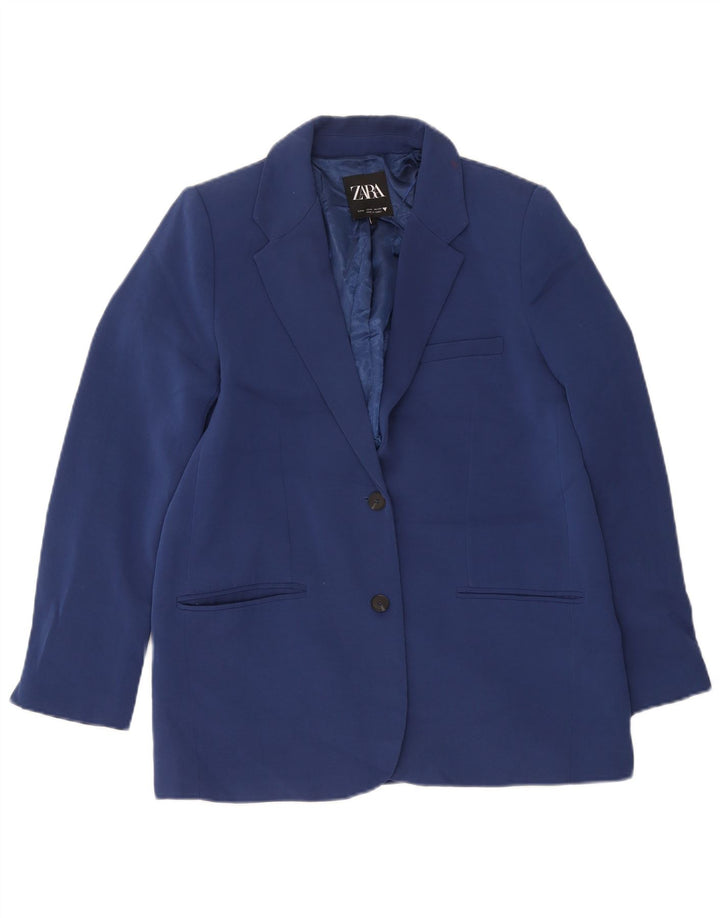 Jaqueta blazer feminina Zara com 2 botões Reino Unido 14 poliéster azul marinho médio