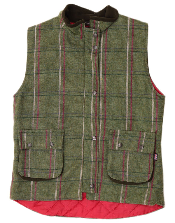 Colete feminino Game Technical Apparel UK 14 grande lã xadrez verde