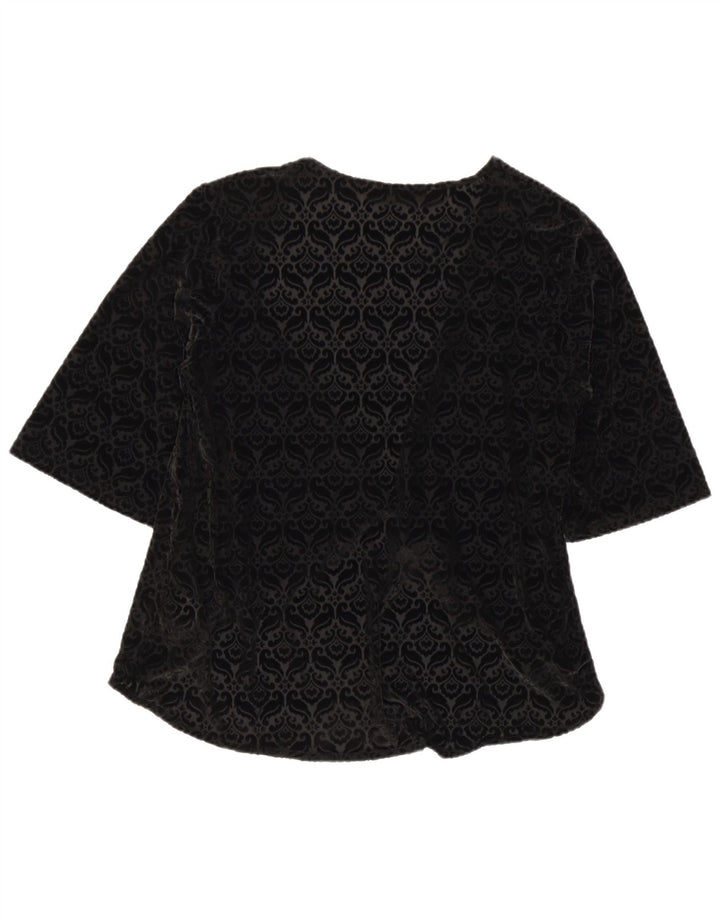 Top cami aberto de veludo feminino UK 12 poliéster paisley preto médio
