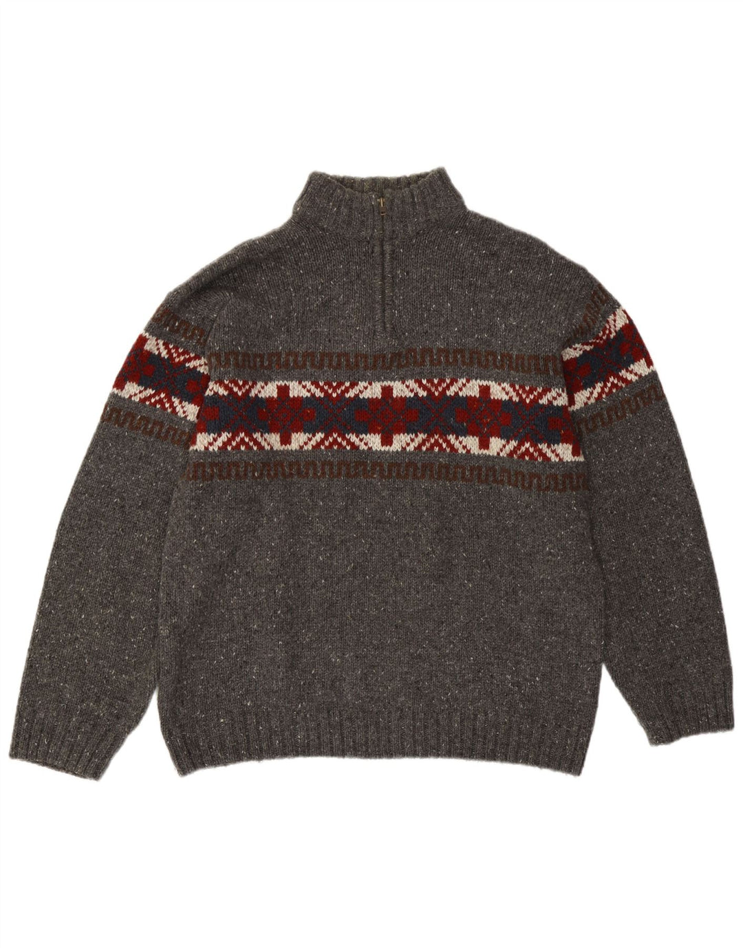 Suéter masculino C&A com zíper e gola grande cinza Fair Isle acrílico
